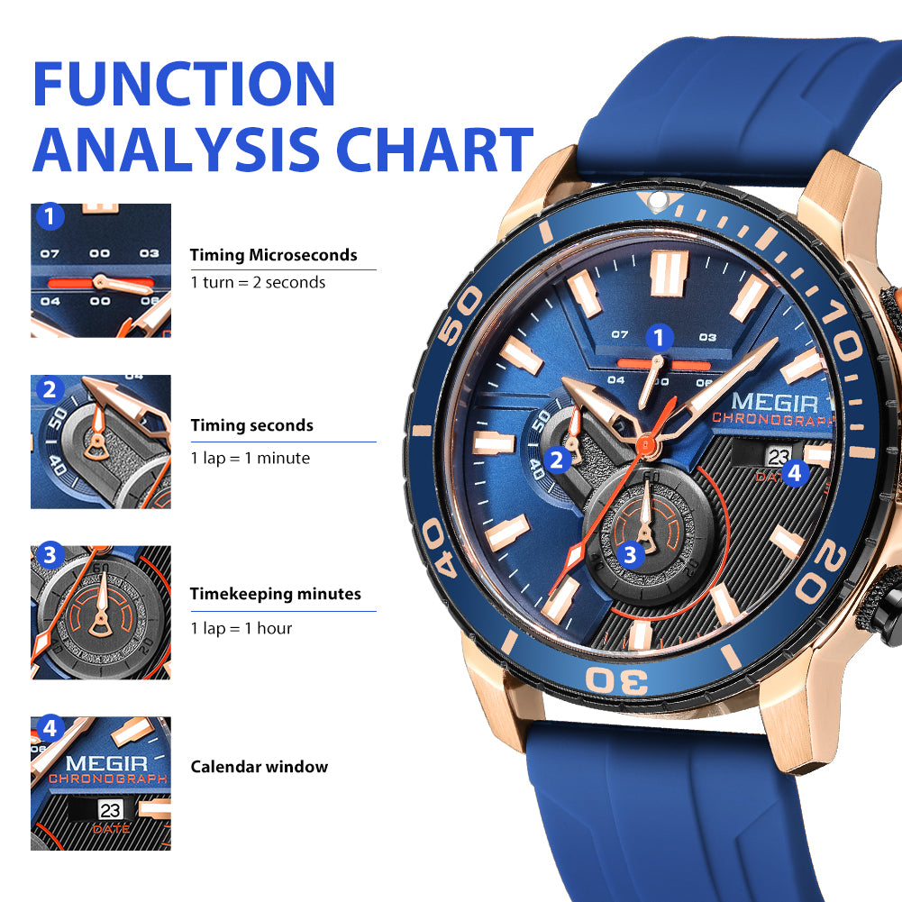 MEGIR Luxury Military Watches for Men Fashion Sport Quartz Wristwatch Waterproof Silicone Band Male Clock Chronograph with Date-7