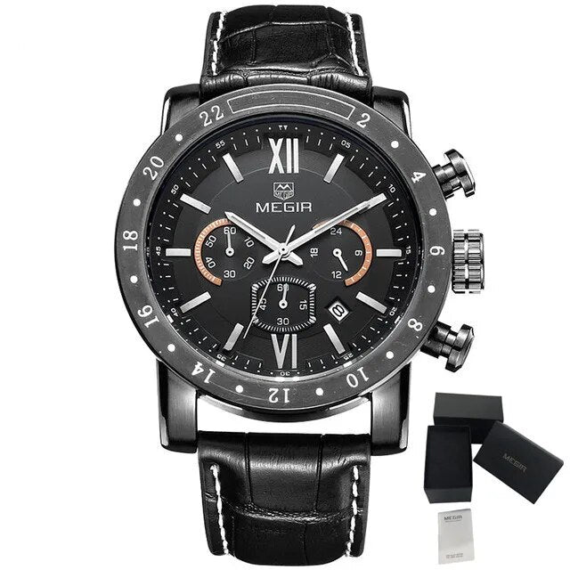 MEGIR Luxury Men's Business Watches Chronograph Waterproof Stainless Steel Quartz Watch Calendar Male Clock Reloj Hombre 3008-15
