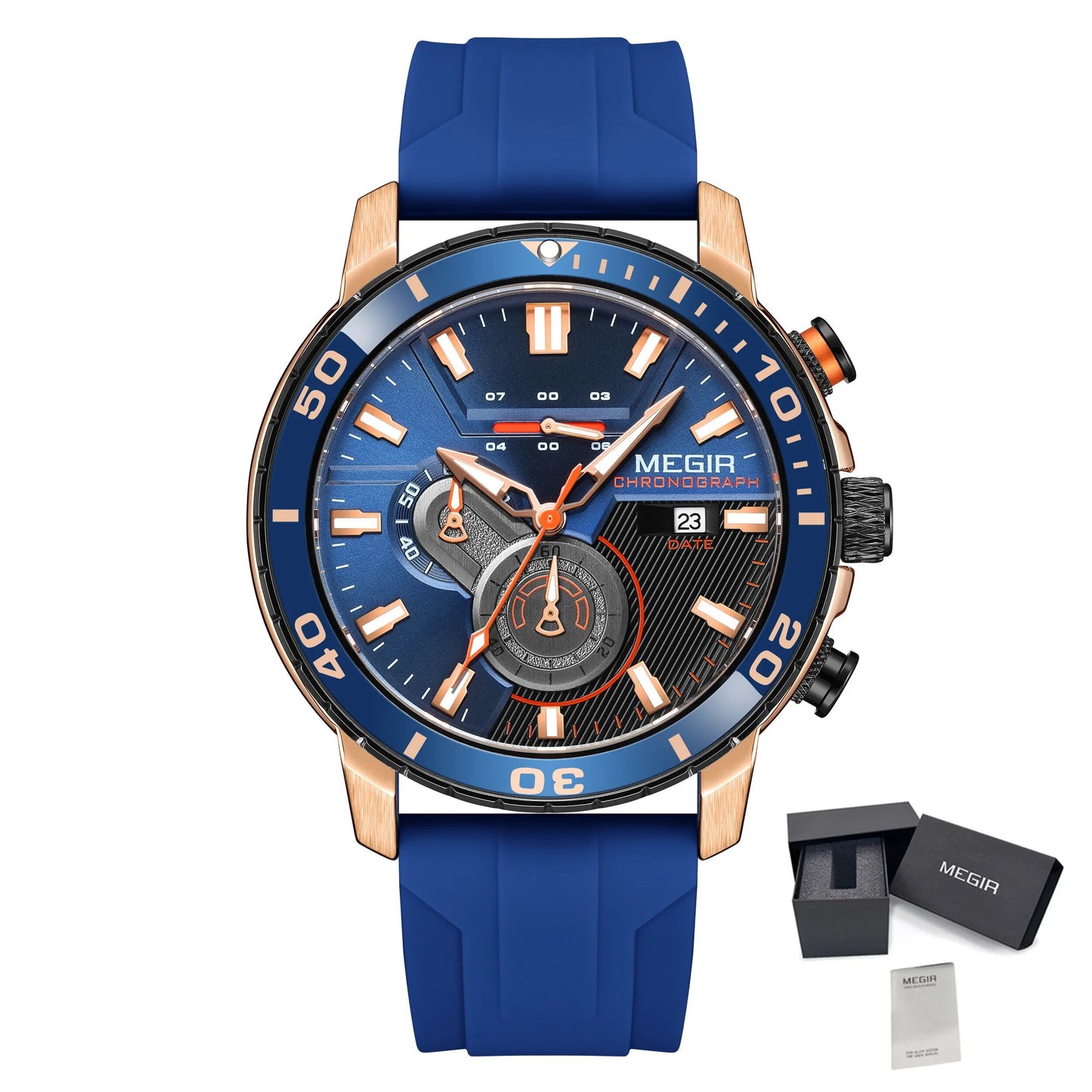 MEGIR Luxury Military Watches for Men Fashion Sport Quartz Wristwatch Waterproof Silicone Band Male Clock Chronograph with Date-19