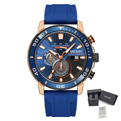 MEGIR Luxury Military Watches for Men Fashion Sport Quartz Wristwatch Waterproof Silicone Band Male Clock Chronograph with Date-19
