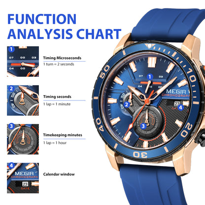 MEGIR Luxury Military Watches for Men Fashion Sport Quartz Wristwatch Waterproof Silicone Band Male Clock Chronograph with Date-7