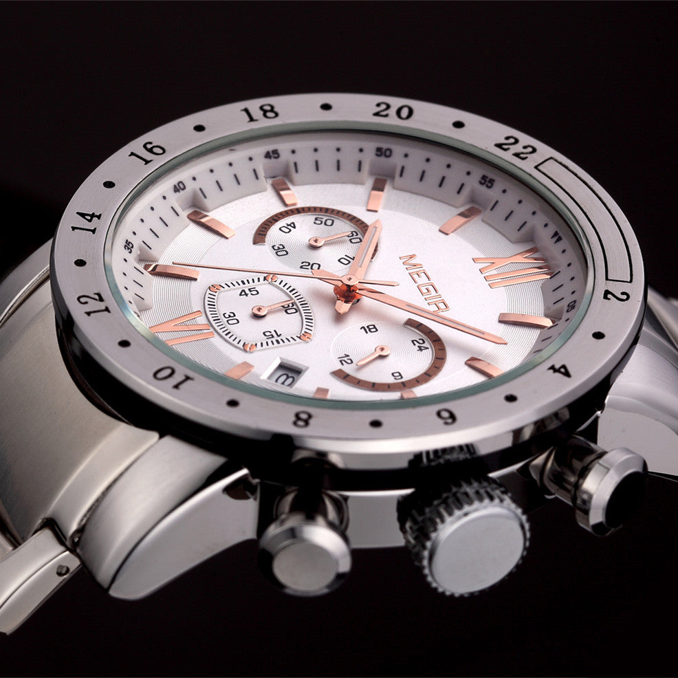 MEGIR Luxury Men's Business Watches Chronograph Waterproof Stainless Steel Quartz Watch Calendar Male Clock Reloj Hombre 3008-9