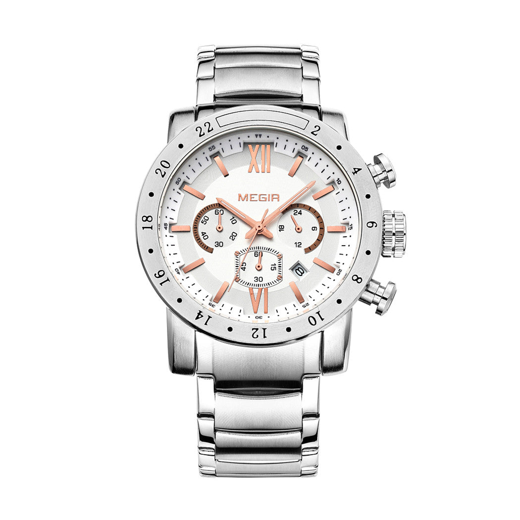 MEGIR Luxury Men's Business Watches Chronograph Waterproof Stainless Steel Quartz Watch Calendar Male Clock Reloj Hombre 3008-4